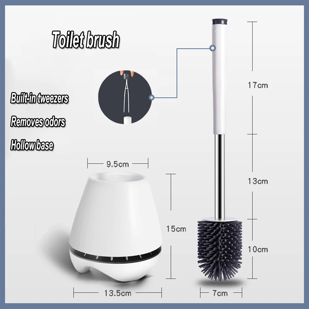 Luxury Silicone Toilet Brush with Ventilated Holder – Quick Dry Bathroom Cleaning Set