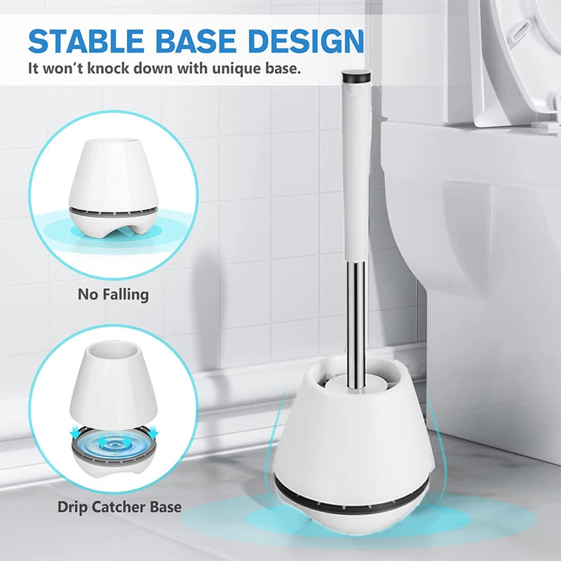 Luxury Silicone Toilet Brush with Ventilated Holder – Quick Dry Bathroom Cleaning Set