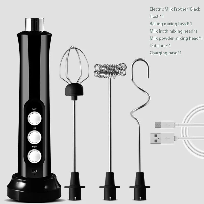 3-in-1 Rechargeable Electric Milk Frother – Handheld Coffee Mixer