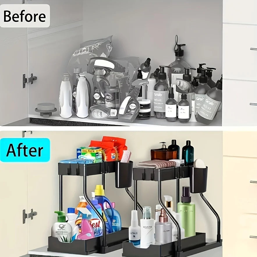 2-Tier Pull-Out Under Sink Organizer – Space Saving Storage Drawer