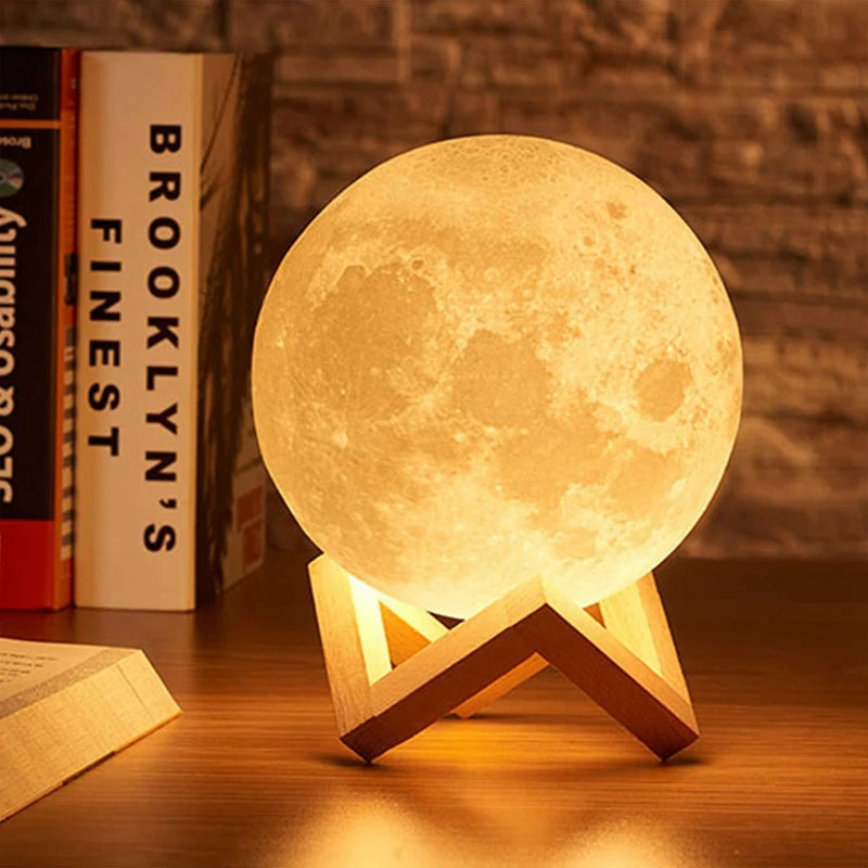 3D Moon Lamp LED Night Light with Wooden Stand