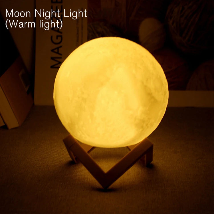 3D Moon Lamp LED Night Light with Wooden Stand