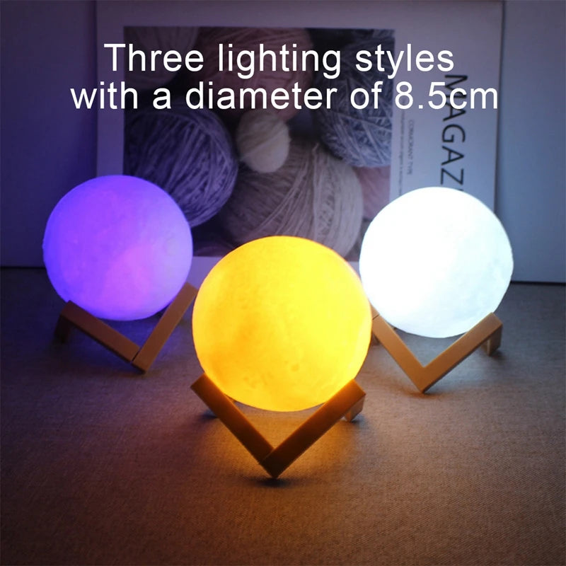 3D Moon Lamp LED Night Light with Wooden Stand