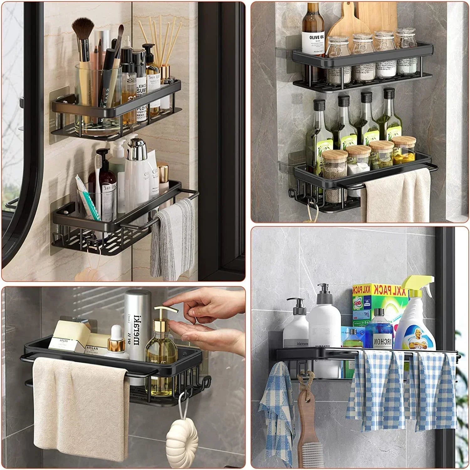 No-Drill Bathroom Corner Shelf – Aluminum Shower Storage Organizer