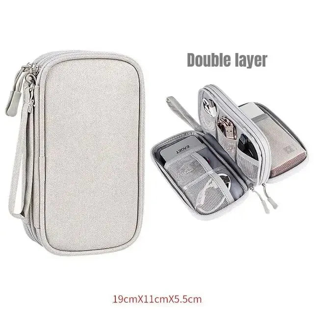 Travel Cable Organizer Bag – Waterproof Double Layer Electronics Storage Case
