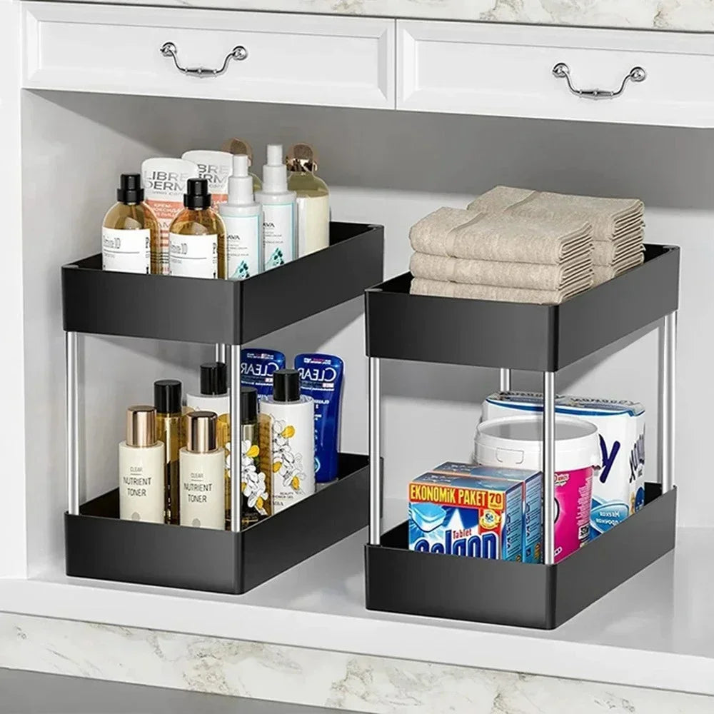 2-Tier Under Sink Storage Organizer – Pull-Out Kitchen & Bathroom Cabinet Rack