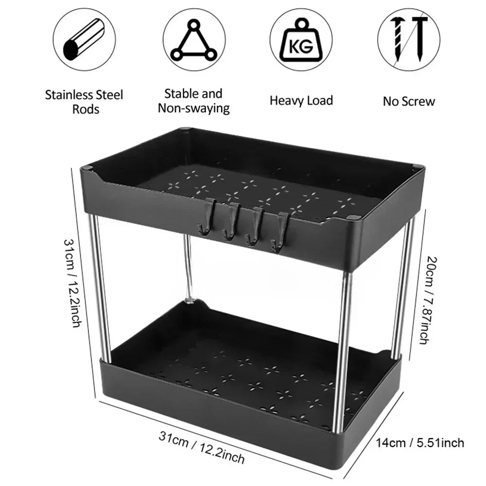 2-Tier Under Sink Storage Organizer – Pull-Out Kitchen & Bathroom Cabinet Rack