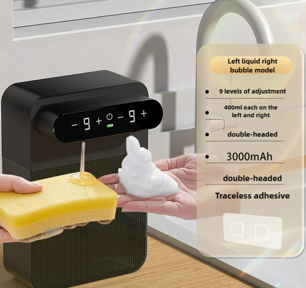 Dual Automatic Foam Soap Dispenser – USB Rechargeable Touchless Wall-Mounted 400ml + 400ml