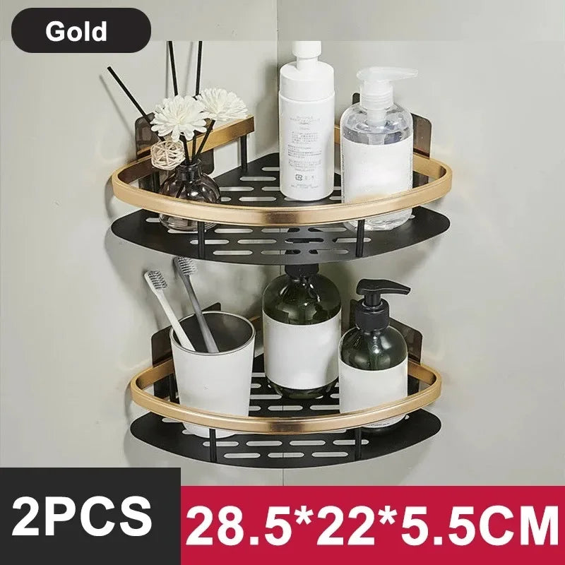 No-Drill Bathroom Corner Shelf – Aluminum Shower Storage Organizer