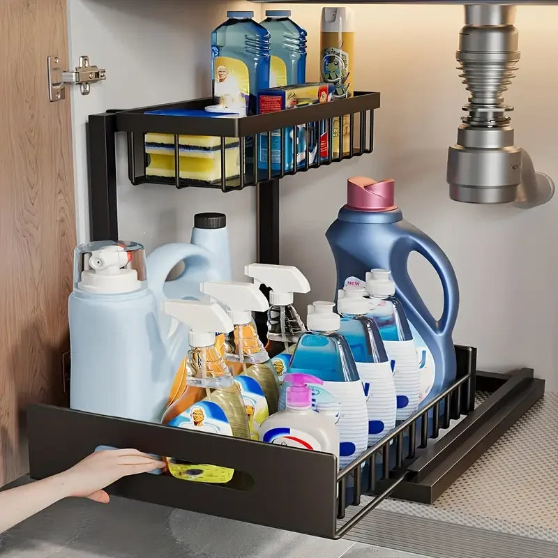 2-Tier Pull-Out Under Sink Organizer – Sliding Storage Shelf
