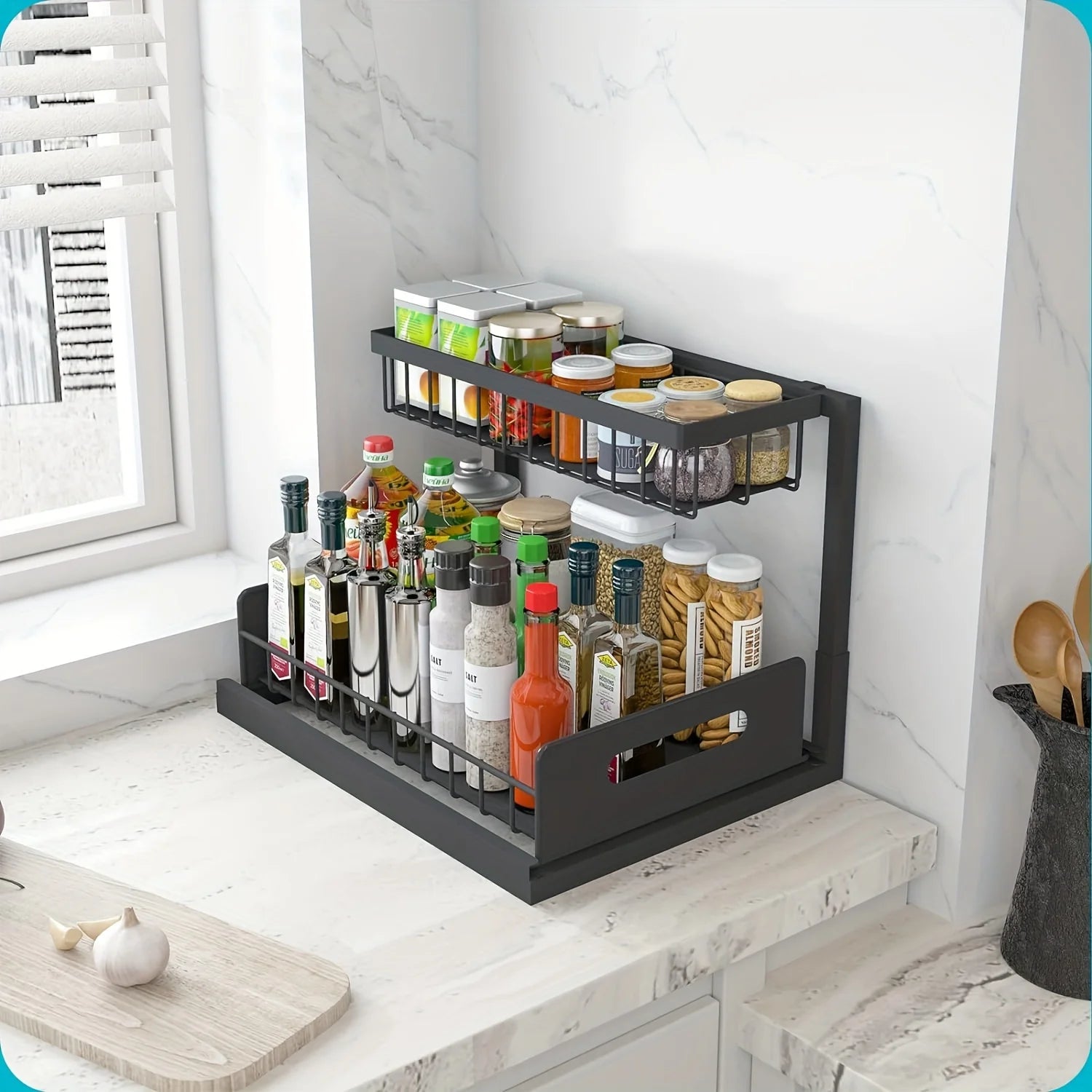 2-Tier Pull-Out Under Sink Organizer – Sliding Storage Shelf