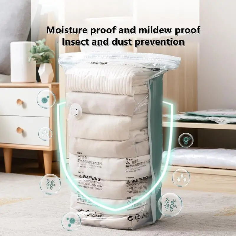 Vacuum Storage Bags – Space Saving Compression Bags for Clothes & Bedding (No Pump Needed)