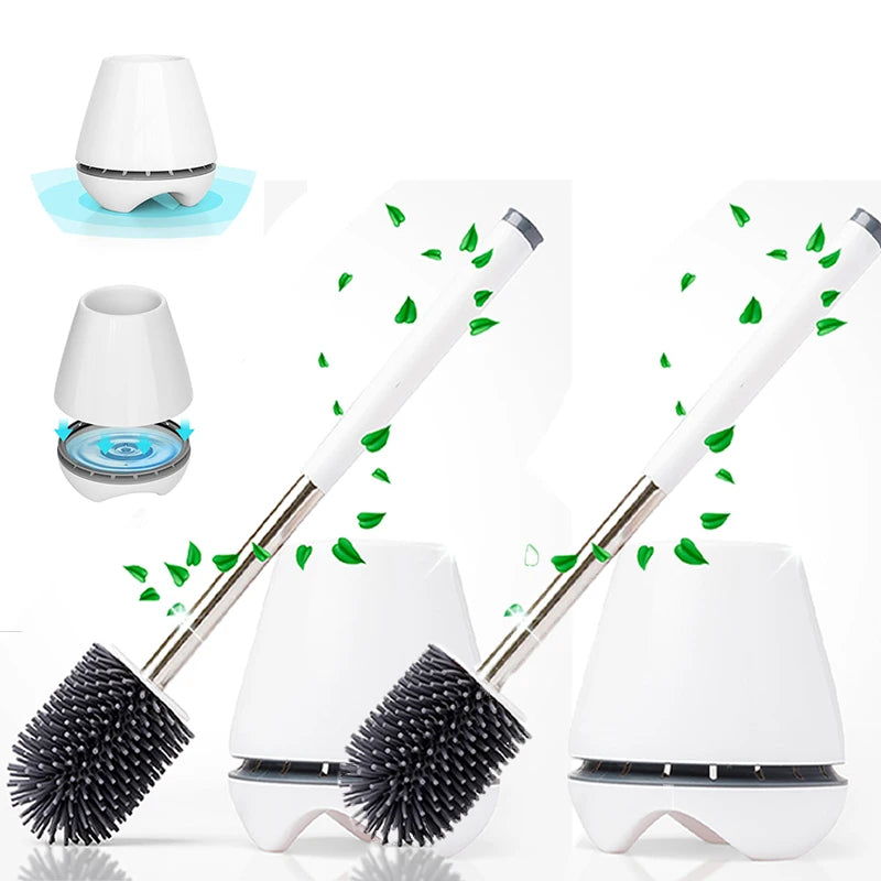 Luxury Silicone Toilet Brush with Ventilated Holder – Quick Dry Bathroom Cleaning Set