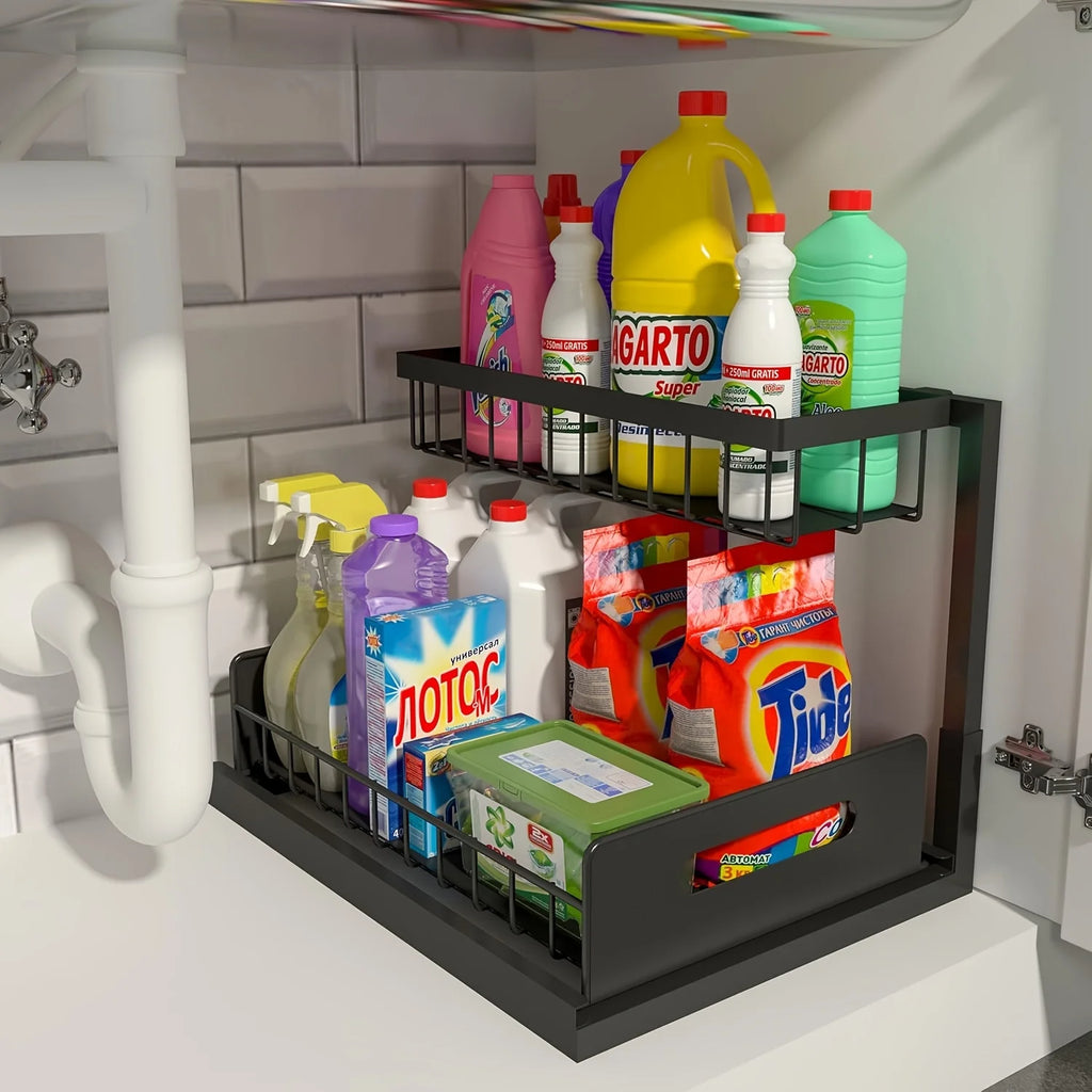 2-Tier Pull-Out Under Sink Organizer – Sliding Storage Shelf