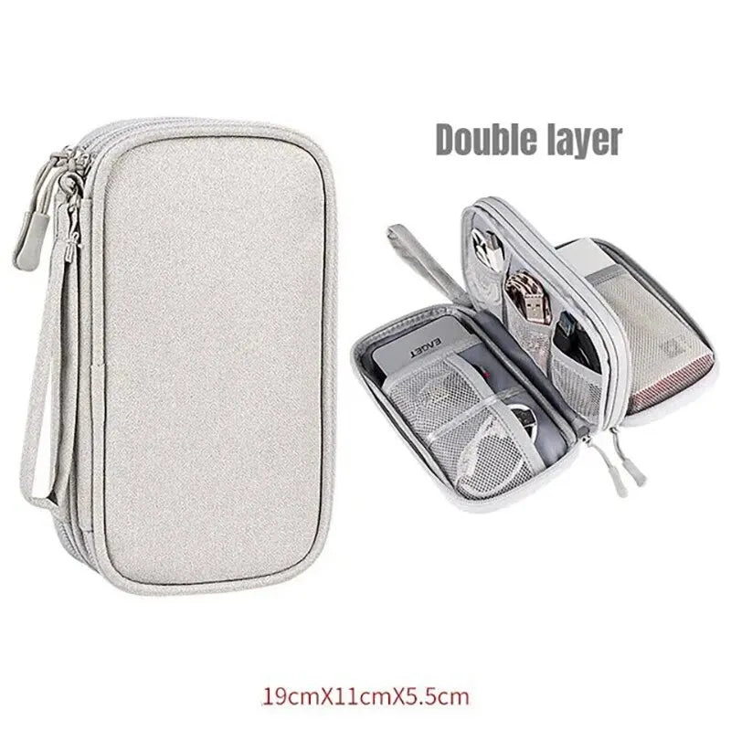 Travel Cable Organizer Bag – Waterproof Double Layer Electronics Storage Case