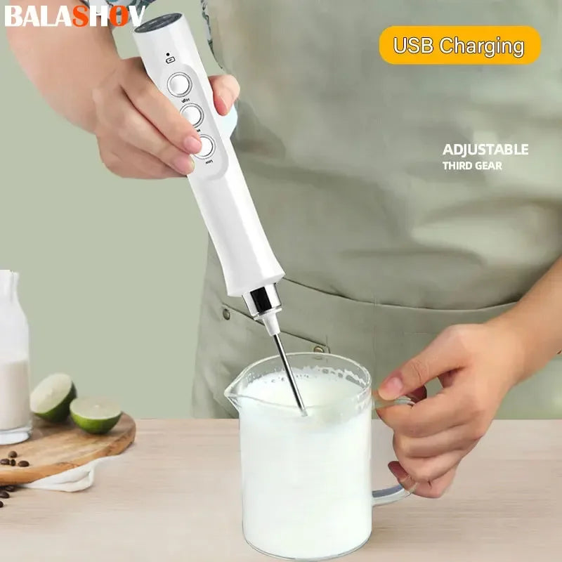 3-in-1 Rechargeable Electric Milk Frother – Handheld Coffee Mixer