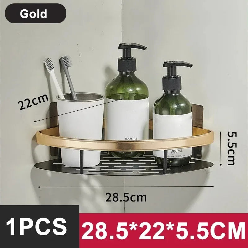 No-Drill Bathroom Corner Shelf – Aluminum Shower Storage Organizer