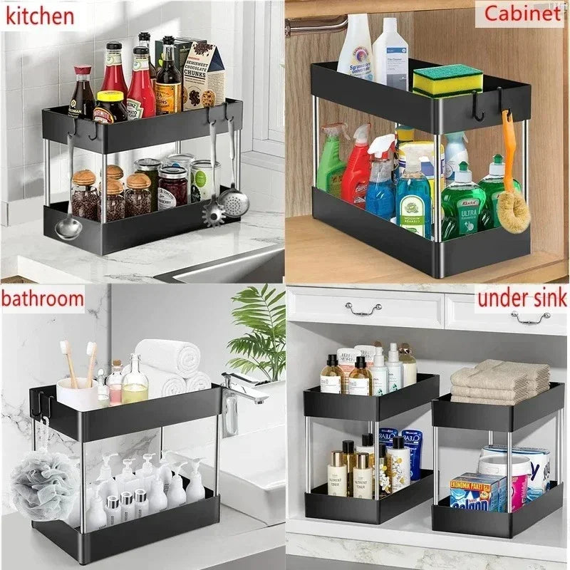 2-Tier Under Sink Storage Organizer – Pull-Out Kitchen & Bathroom Cabinet Rack