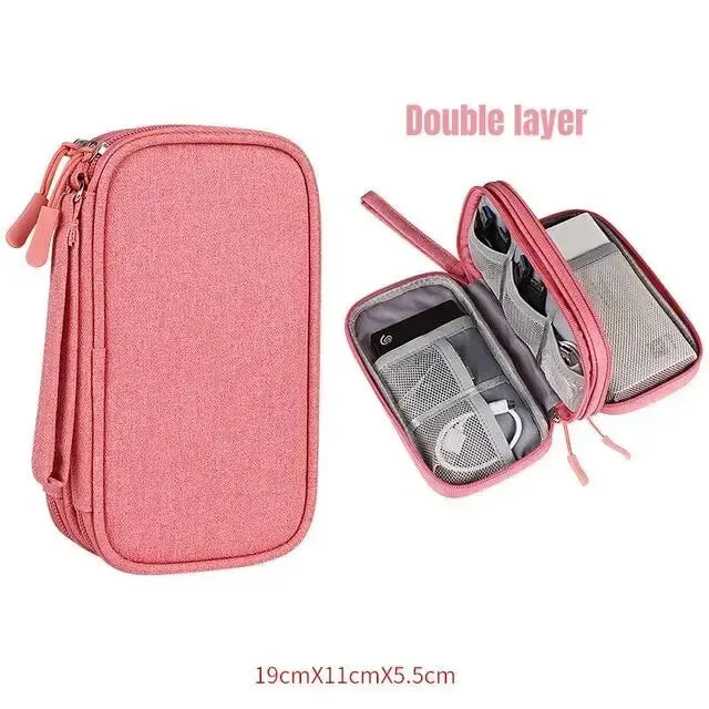 Travel Cable Organizer Bag – Waterproof Double Layer Electronics Storage Case