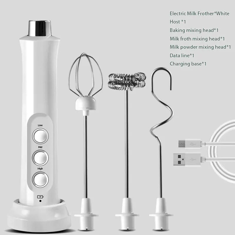 3-in-1 Rechargeable Electric Milk Frother – Handheld Coffee Mixer