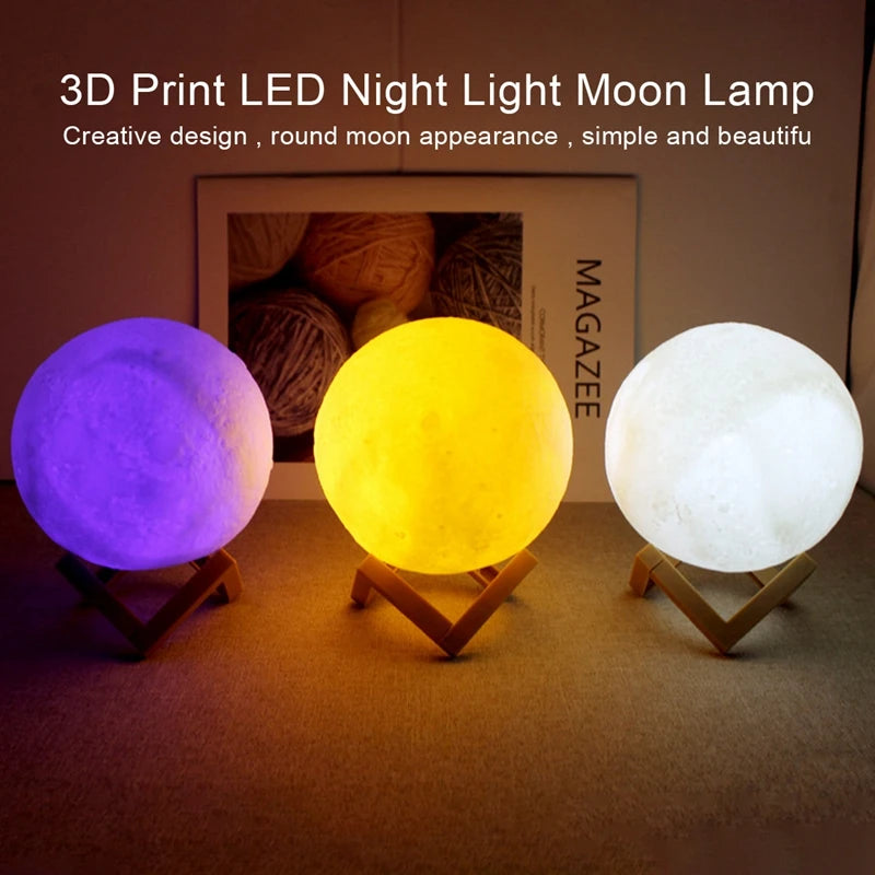 3D Moon Lamp LED Night Light with Wooden Stand