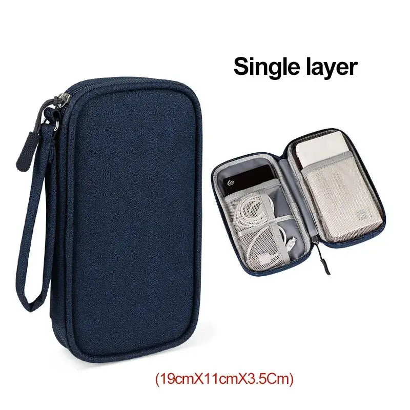 Travel Cable Organizer Bag – Waterproof Double Layer Electronics Storage Case