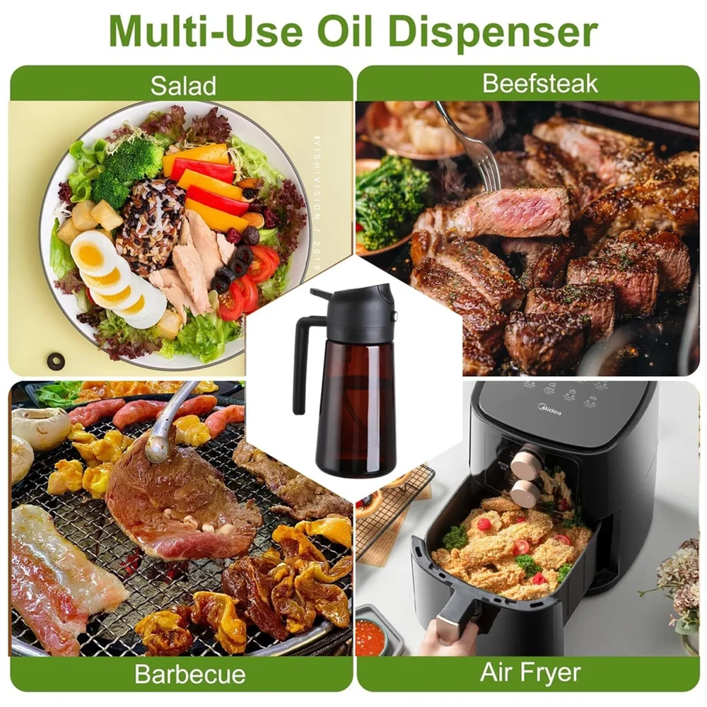 2-in-1 Glass Oil Sprayer & Dispenser – 470ml Kitchen Oil Bottle