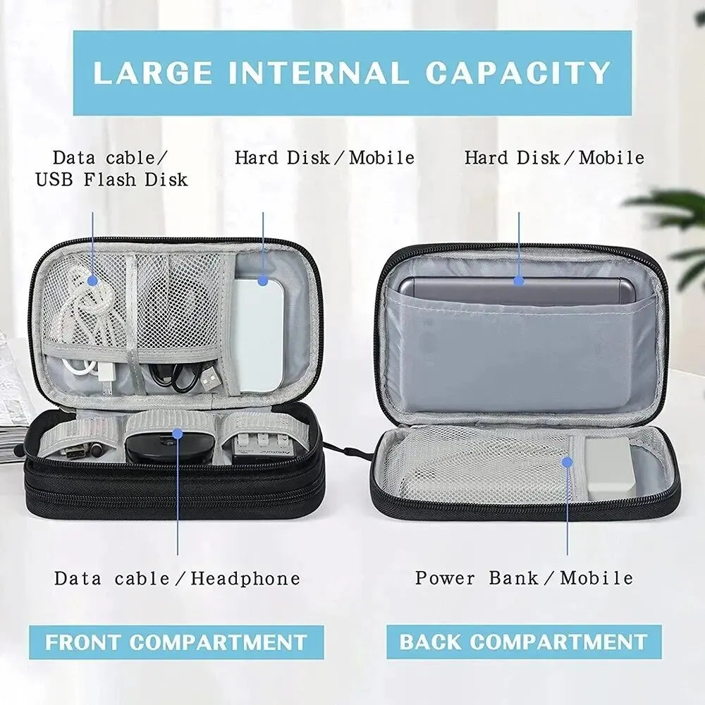 Travel Cable Organizer Bag – Waterproof Double Layer Electronics Storage Case
