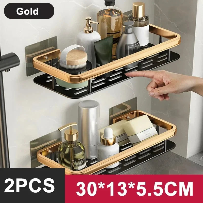 No-Drill Bathroom Corner Shelf – Aluminum Shower Storage Organizer