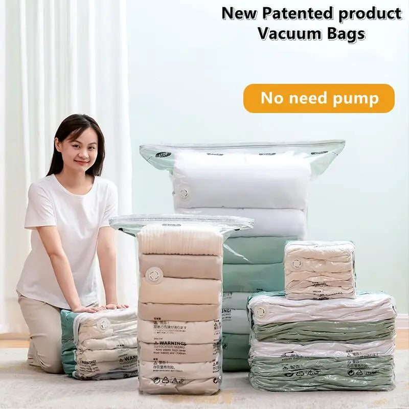 Vacuum Storage Bags – Space Saving Compression Bags for Clothes & Bedding (No Pump Needed)