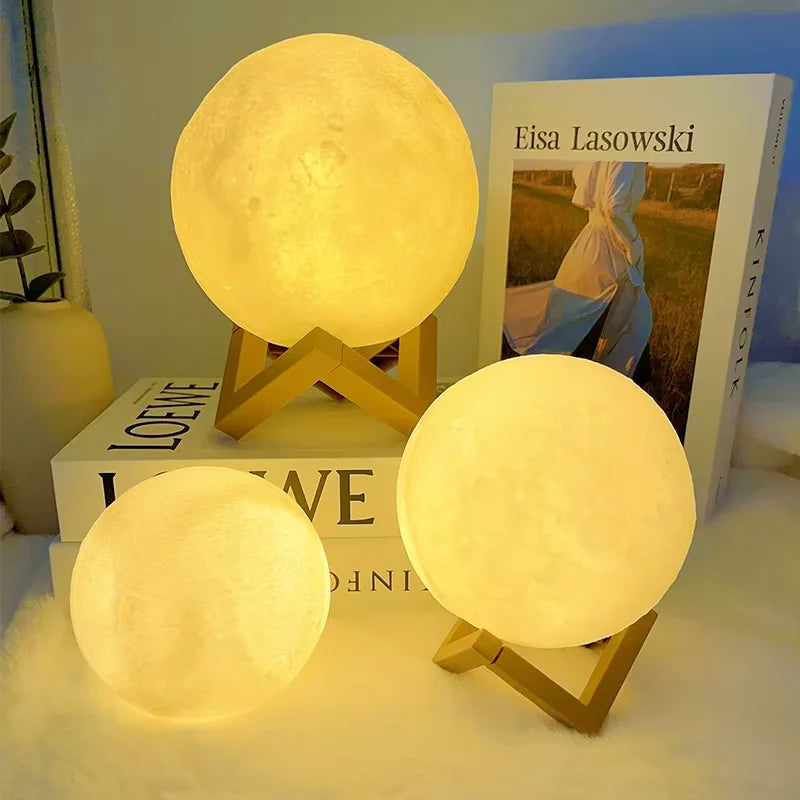 3D Moon Lamp LED Night Light with Wooden Stand