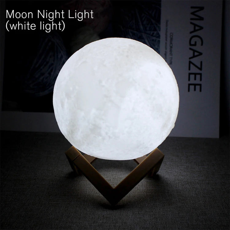 3D Moon Lamp LED Night Light with Wooden Stand