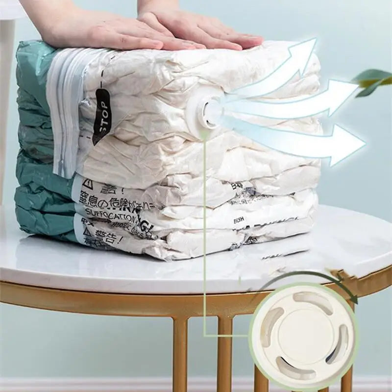 Vacuum Storage Bags – Space Saving Compression Bags for Clothes & Bedding (No Pump Needed)