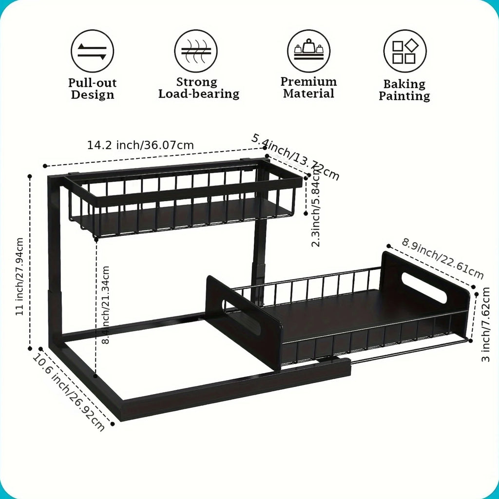 2-Tier Pull-Out Under Sink Organizer – Sliding Storage Shelf