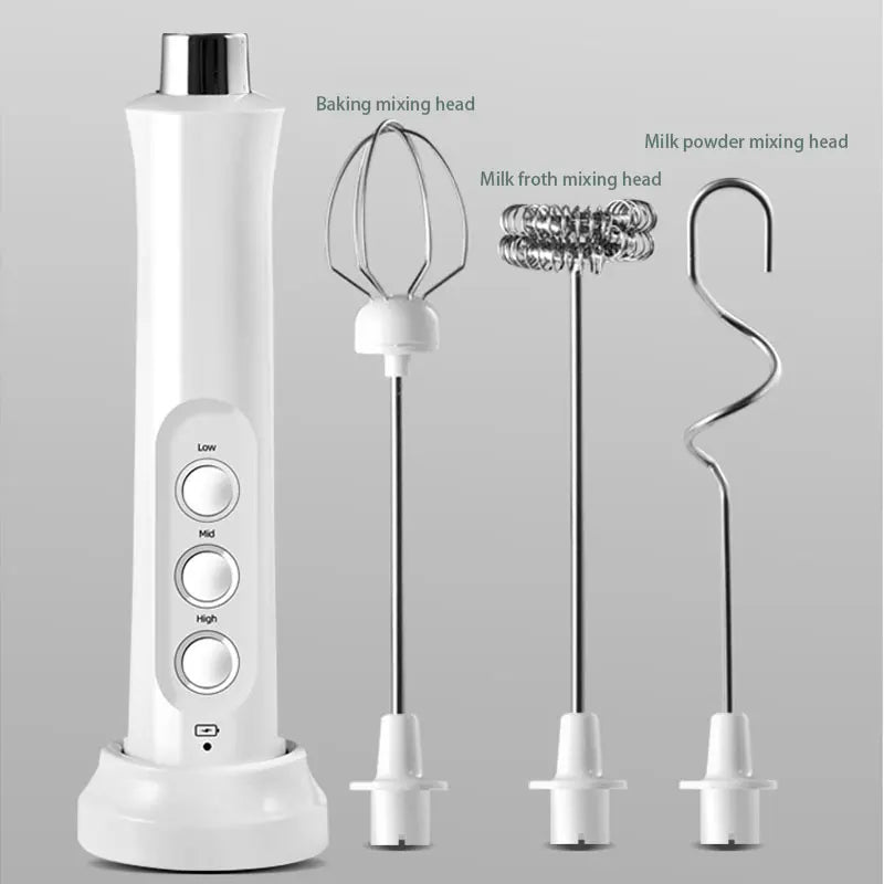 3-in-1 Rechargeable Electric Milk Frother – Handheld Coffee Mixer