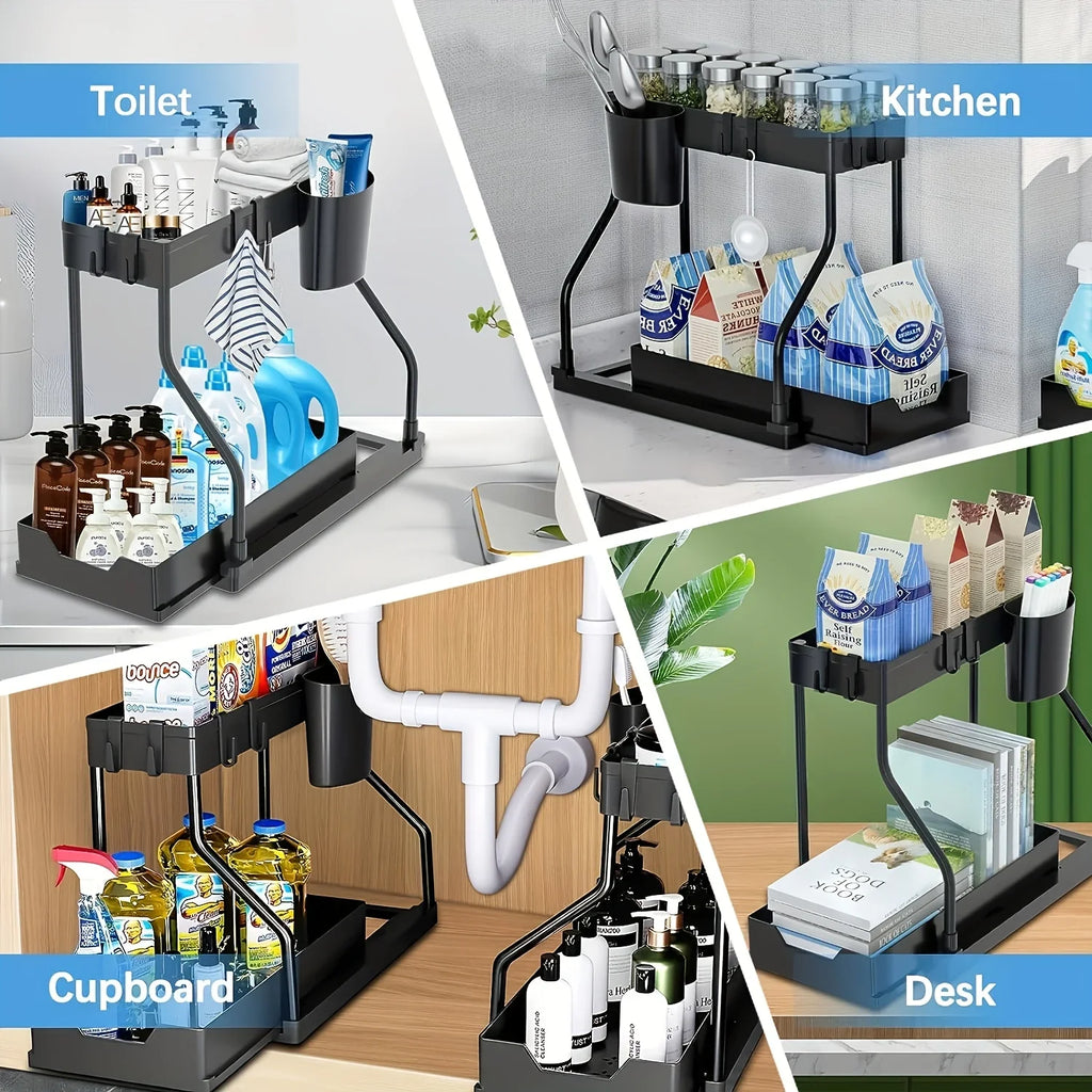 2-Tier Pull-Out Under Sink Organizer – Space Saving Storage Drawer