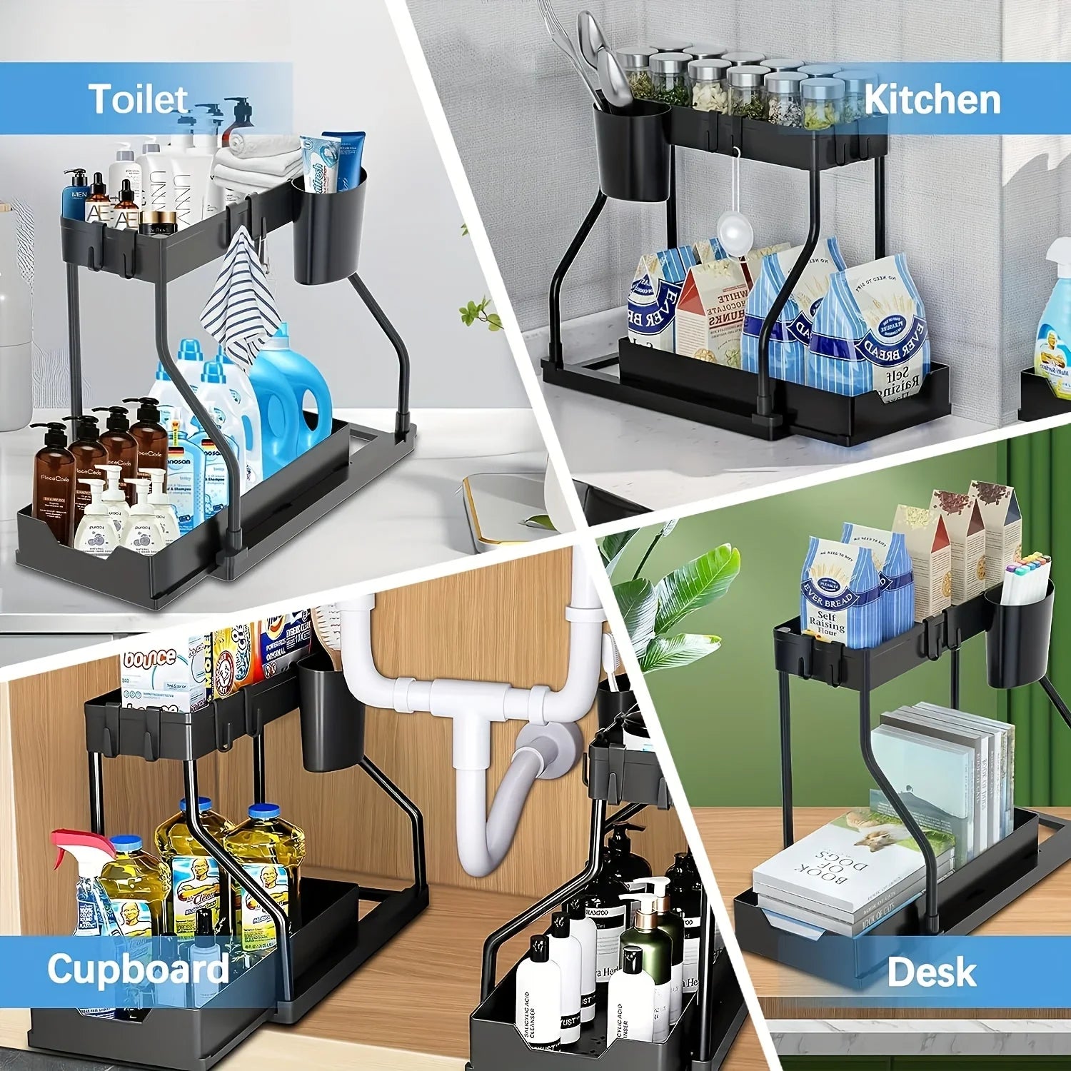 2-Tier Pull-Out Under Sink Organizer – Space Saving Storage Drawer