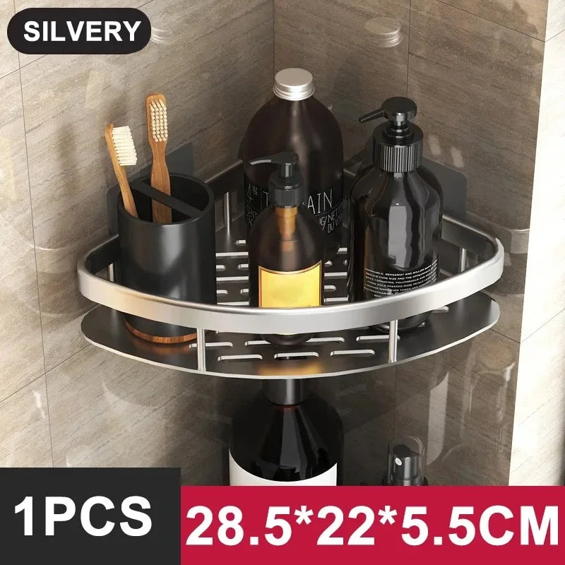No-Drill Bathroom Corner Shelf – Aluminum Shower Storage Organizer