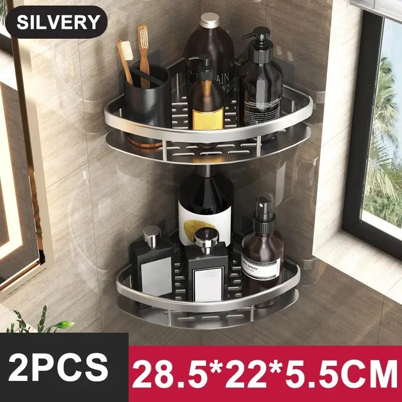 No-Drill Bathroom Corner Shelf – Aluminum Shower Storage Organizer