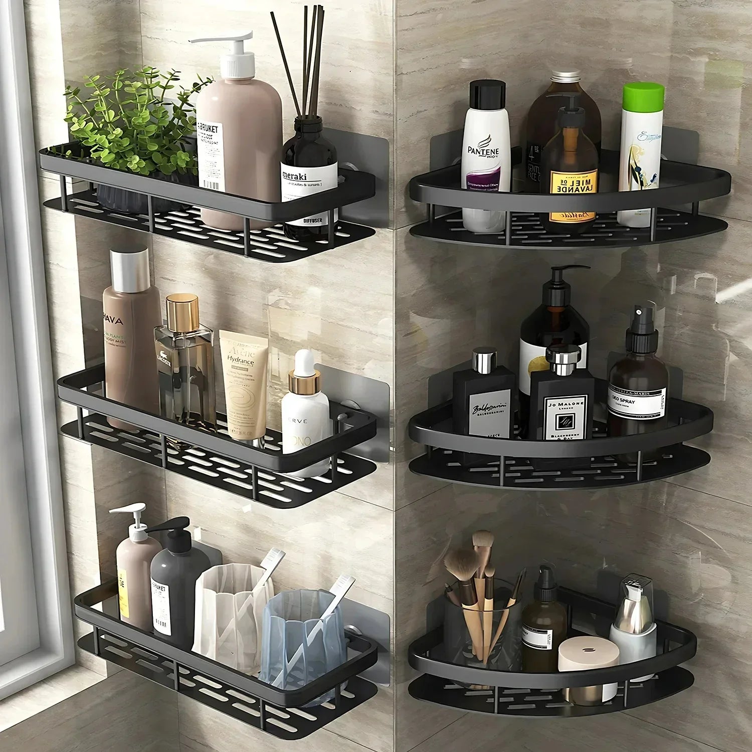 No-Drill Bathroom Corner Shelf – Aluminum Shower Storage Organizer