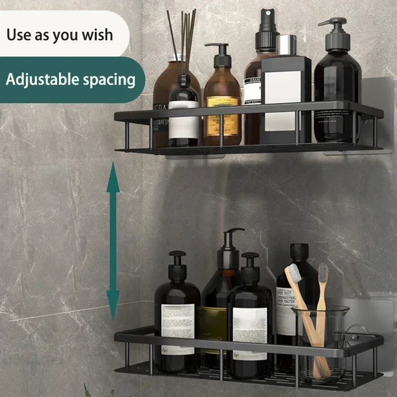 No-Drill Bathroom Corner Shelf – Aluminum Shower Storage Organizer