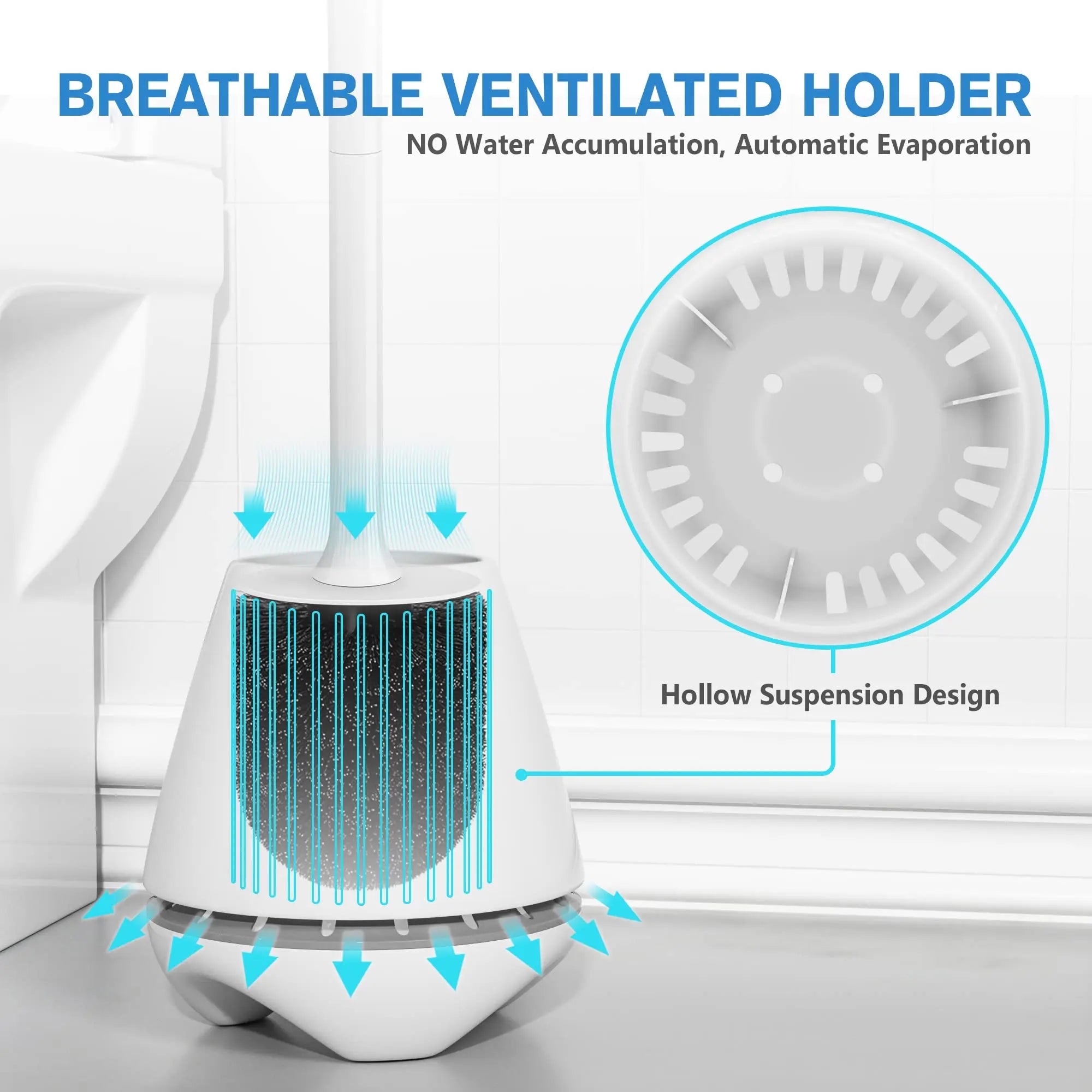 Luxury Silicone Toilet Brush with Ventilated Holder – Quick Dry Bathroom Cleaning Set
