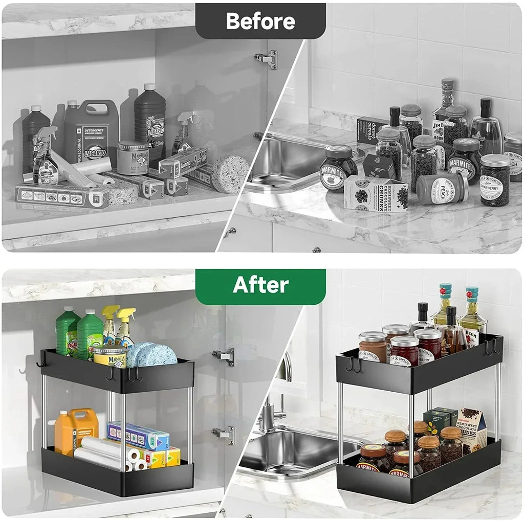 2-Tier Under Sink Storage Organizer – Pull-Out Kitchen & Bathroom Cabinet Rack