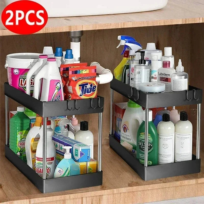 2-Tier Under Sink Storage Organizer – Pull-Out Kitchen & Bathroom Cabinet Rack