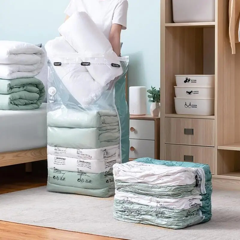 Vacuum Storage Bags – Space Saving Compression Bags for Clothes & Bedding (No Pump Needed)