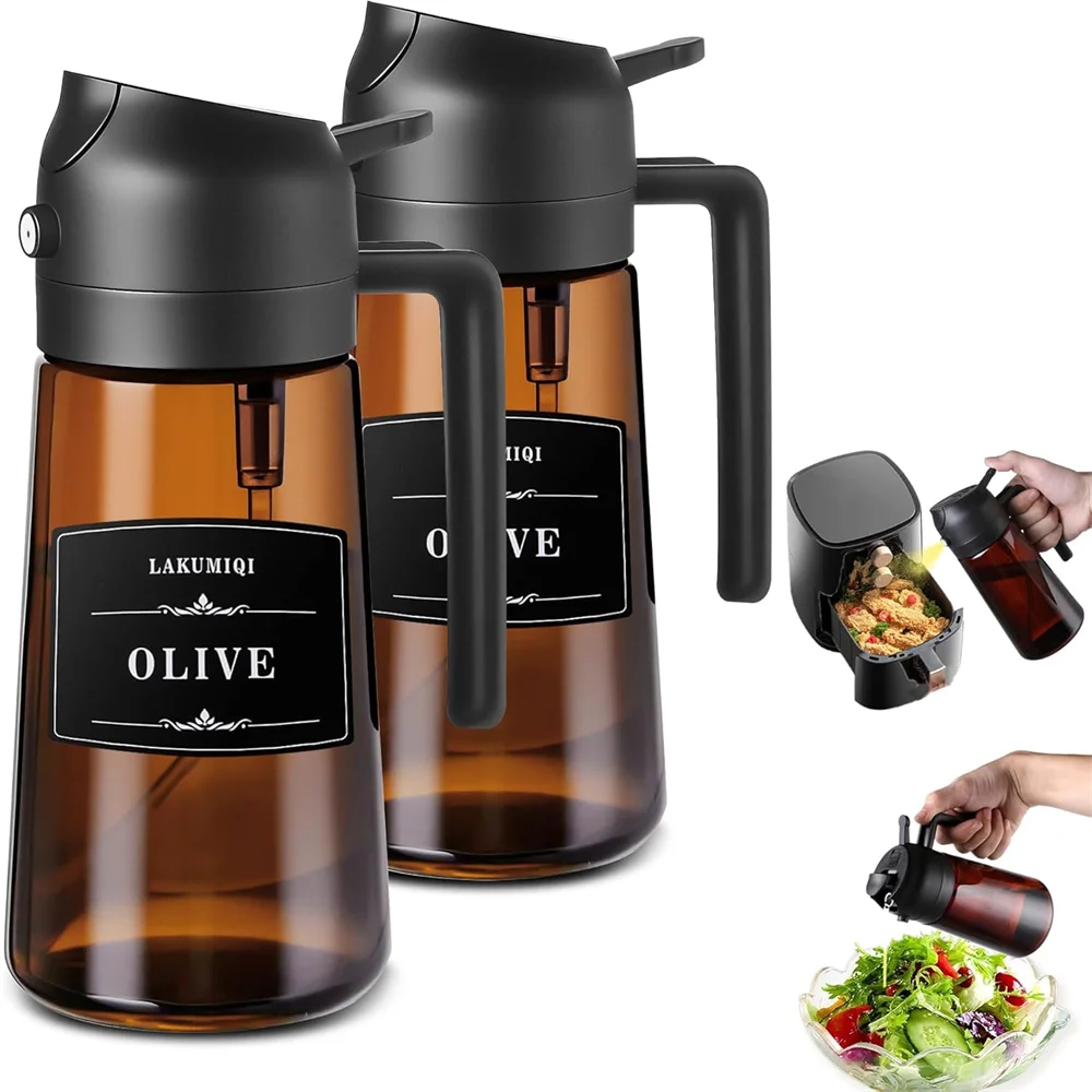 2-in-1 Glass Oil Sprayer & Dispenser – 470ml Kitchen Oil Bottle