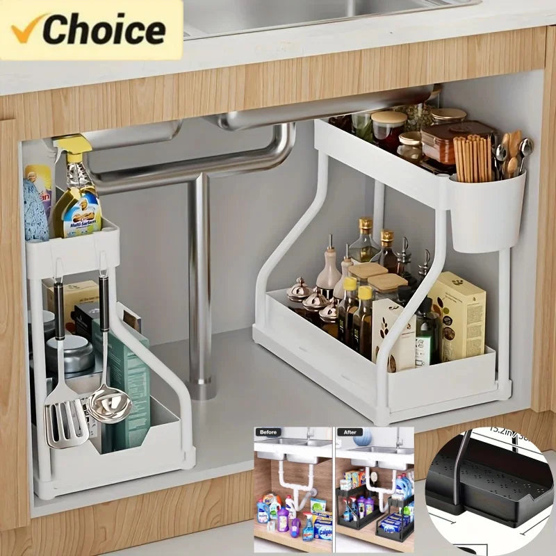 2-Tier Pull-Out Under Sink Organizer – Space Saving Storage Drawer