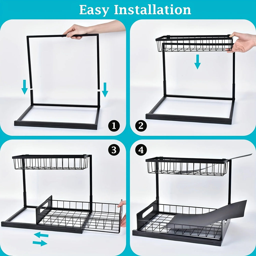 2-Tier Pull-Out Under Sink Organizer – Sliding Storage Shelf