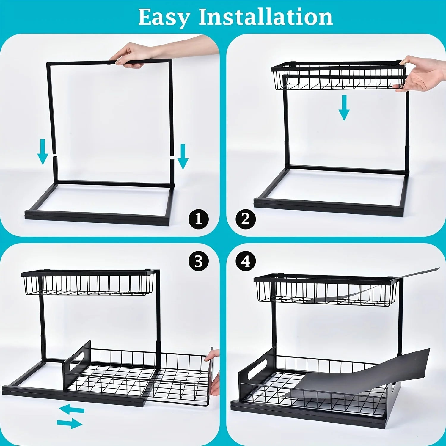 2-Tier Pull-Out Under Sink Organizer – Sliding Storage Shelf