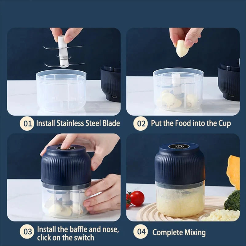 Mini USB Rechargeable Food Chopper – Portable Electric Garlic & Vegetable Cutter